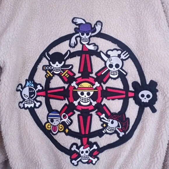 Neaux Wrld One Piece Compass Anime Fuzzy Zip Up Teddy Jacket Pop Art Casual Boho - Picture 4 of 8